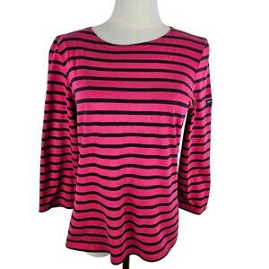 Saint James Breton Stripe Top Sz 6 Made in France Cotton Nautical Pink Black